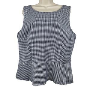 Talbots Blouse Top Sleeveless Gingham Check Plaid Peplum Size 18 Nautical